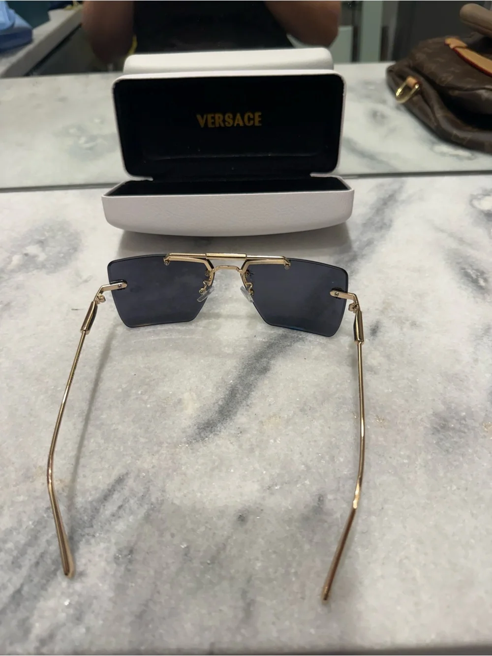 Versace Men's Black Shield Sunglasses with Gold Medusa Accents